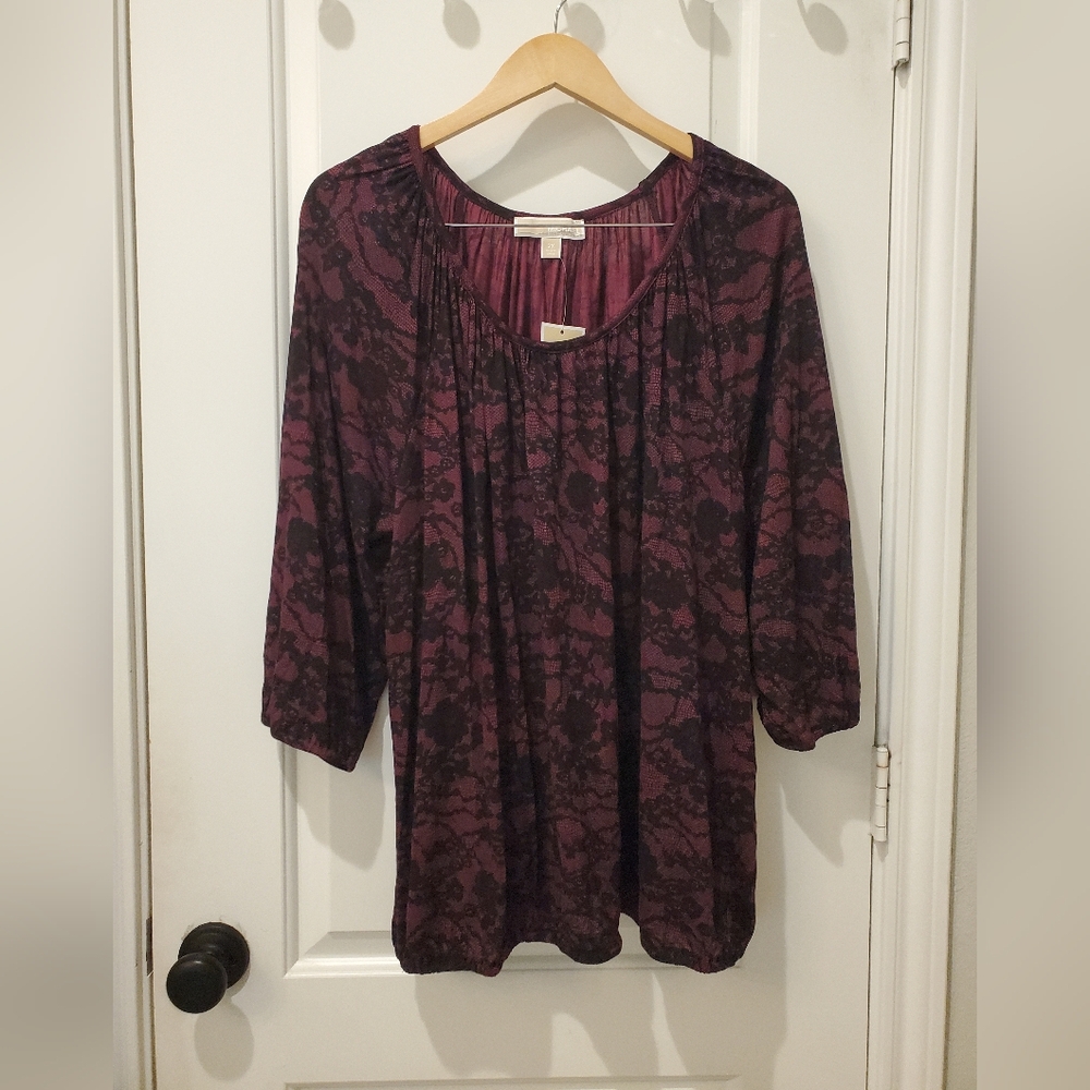 Michael Kors Burgundy and Black Lace Print Blouse